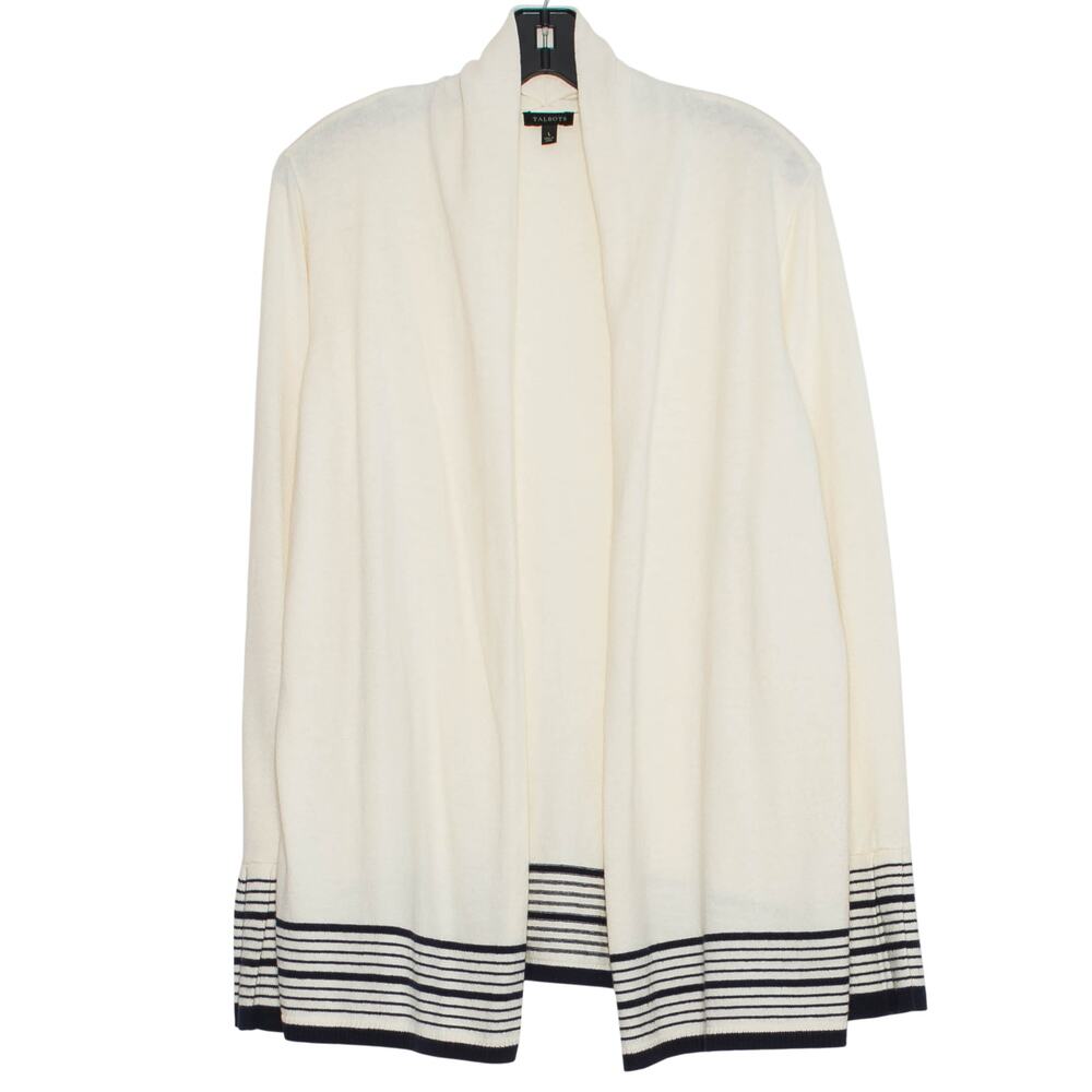 Talbots Cardigan Sweater Cashmere Blend Coastal Nautical Preppy Open Cream Large